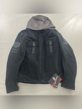NWT Speed and Strength Canvas Motorcycle Jacket Men's Sz L Black Star Stripes